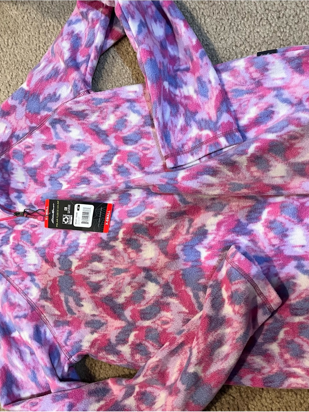 Eddie Bauer Pink, Purple & White Polar Fleece Zip Pullover New with tags